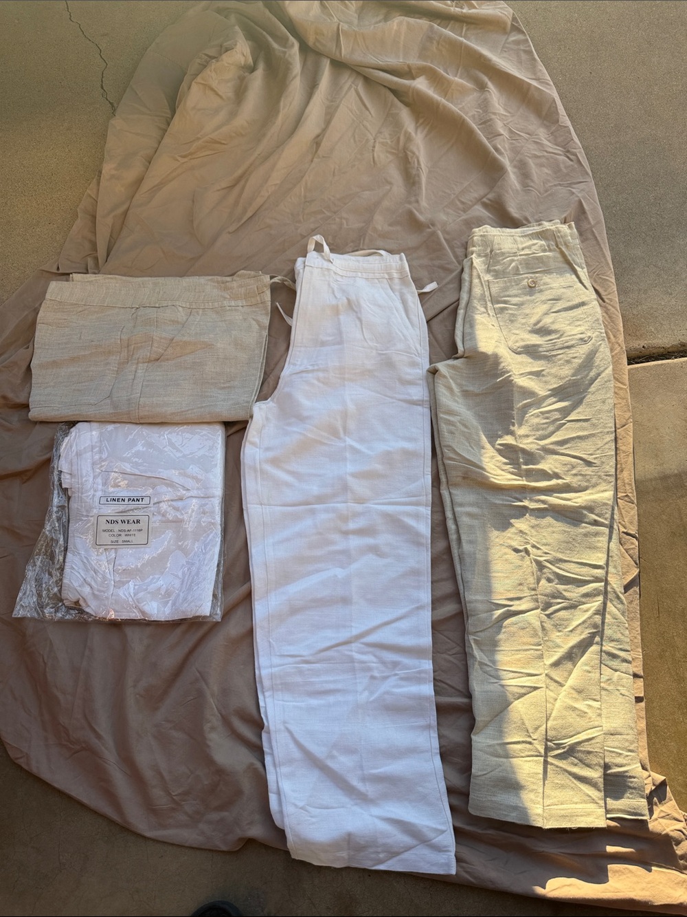 Linen Blend High-Rise Pants - White 4 pair
